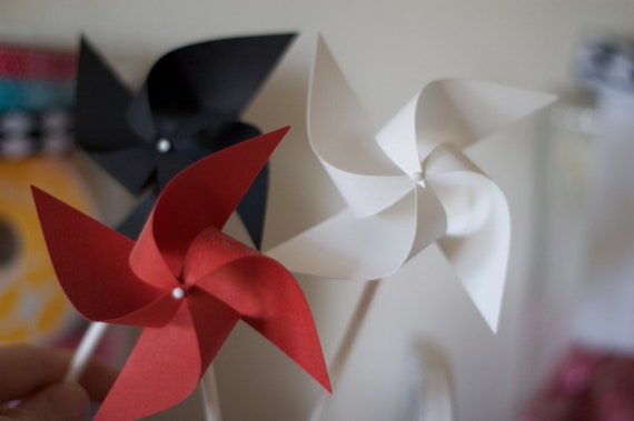Little Red Wagon Decoration Red, Black and White decorations, Mickey Pinwheel Favors 12 - mini Spinning pinwheels -Custom orders welcomed Il_570xn
