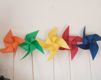 Rainbow Wedding Birthday Decoration Carnival Circus Decor Primary color Party - 6 regular Pinwheels Primary colors (Custom orders welcomed)