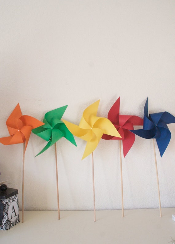 Rainbow Wedding Birthday Decoration Carnival Circus Decor Primary color Party - 6 regular Pinwheels Primary colors (Custom orders welcomed) Il_570xn