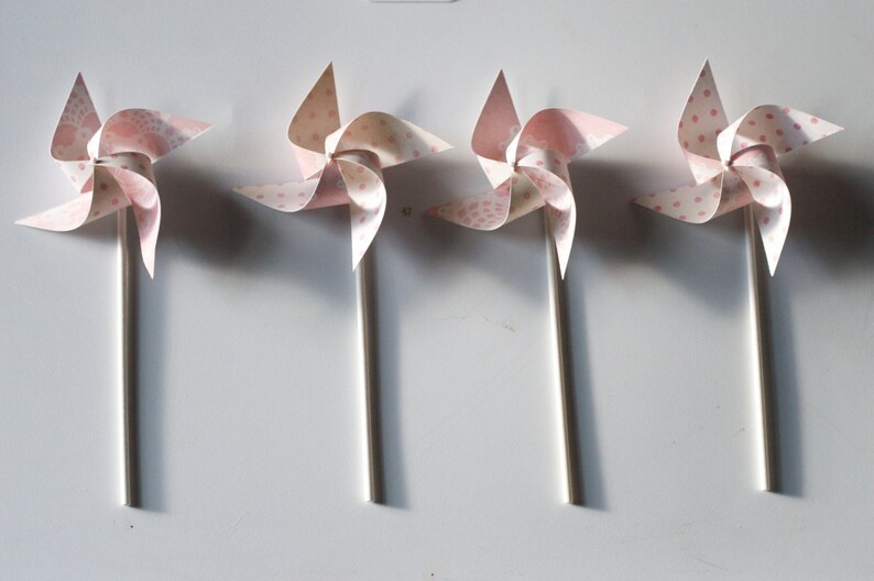 12 Mini Pinwheels Custom orders welcomed Pink Lemonade Wedding favor Birthday favor Pale Pink and White