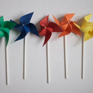 Rainbow Party Wedding Pinwheels 12 Mini Pinwheels Rainbow Custom orders welcomed image 1