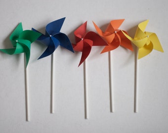 The day of the dead, Dia de los Muertos, Rainbow Party Wedding Pinwheels 12 Mini Pinwheels Rainbow  (Custom orders welcomed)