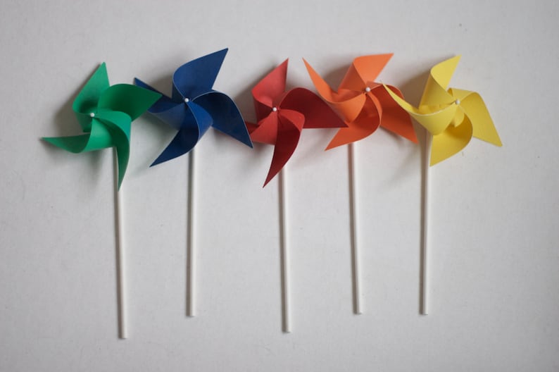 Rainbow Party Wedding Pinwheels 12 Mini Pinwheels Rainbow Custom orders welcomed image 1