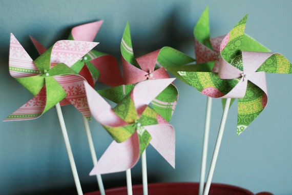 CupcakeToppers Paper Pinwheels 12 Mini Spinable Pinwheels Mayberry (Custom orders welcomed) Il_570xn