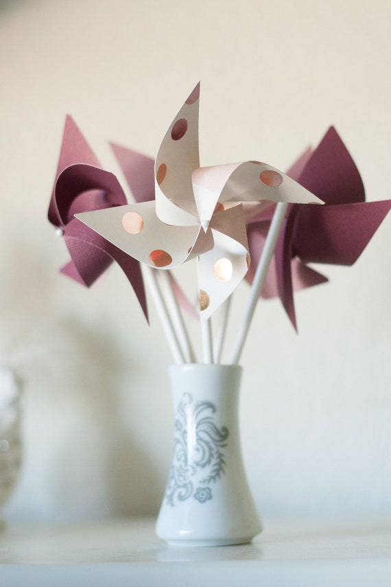 Rose Gold Wedding favor, Rose Gold Birthday Wedding Favors, Rose Gold Party Decorations -12 SPINNING Mini Pinwheels (Custom orders welcomed) Il_570xn