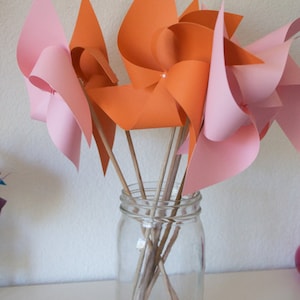 Orange and Pink Decor Baby Shower Favors Wedding Favors Decor Birthday Favors 6 regular Paper Pinwheels image 4