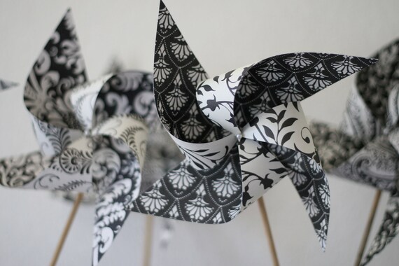 Send a Gift Paper Pinwheels Damask 6 regular size Spinnable Pinwheels (custom orders welcomed) Il_570xn
