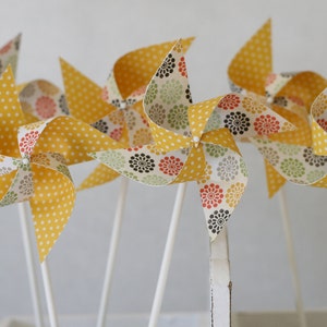 Gender neutral Baby Shower decorations, Wedding Shower Pinwheels 12 Mini Pinwheels Yellow Sunrise custom orders welcomed image 1