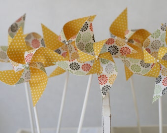Gender neutral Baby Shower decorations, Wedding Shower Pinwheels 12 Mini Pinwheels Yellow Sunrise  (custom orders welcomed)