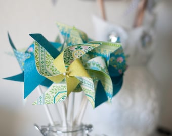 Green and Blue decorations, Green and blue wedding, Under the Sea Pinwheel 12 Mini Spinning Mermaid Pinwheels Custom orders welcomed