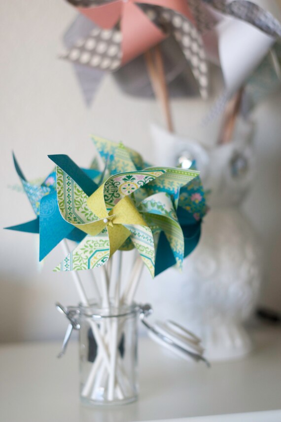 Green and Blue decorations, Green and blue wedding, Under the Sea Pinwheel 12 Mini Spinning Mermaid Pinwheels Custom orders welcomed Il_570xn