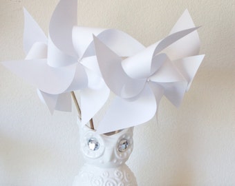 White wedding decoration, white party Pinwheels! Wedding Centerpieces table decoration Birthday Favors - 6 regular Chevron Paper Pinwheels