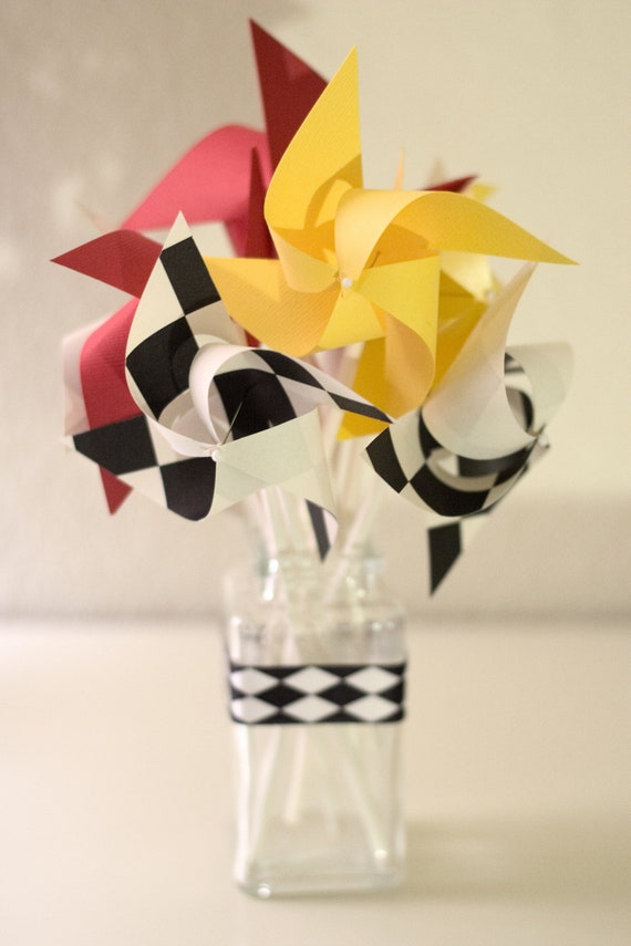 Race Car Birthday Decorations, Race Car party Decorations, Checker flag decor - 12 mini Pinwheels Going to the Fair (Custom orders welcomed) Il_570xn