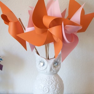 Orange and Pink Decor Baby Shower Favors Wedding Favors Decor Birthday Favors 6 regular Paper Pinwheels image 1