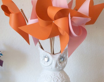 Orange and Pink Decorations, Pinwheels and Polka Dots Baby Shower Favors Wedding Favors Decor Birthday Favors - 6 regular sized Pinwheels