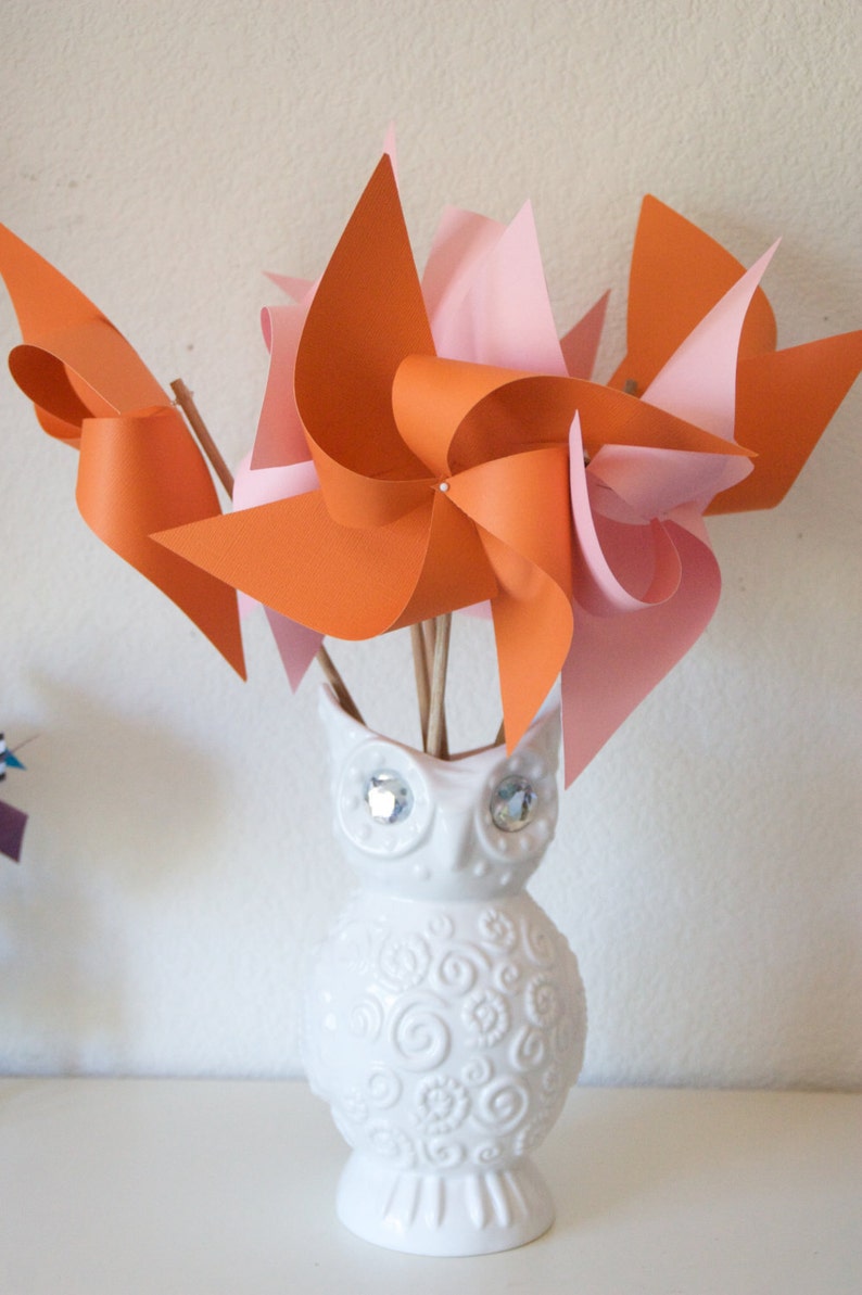 Orange and Pink Decor Baby Shower Favors Wedding Favors Decor Birthday Favors 6 regular Paper Pinwheels image 1