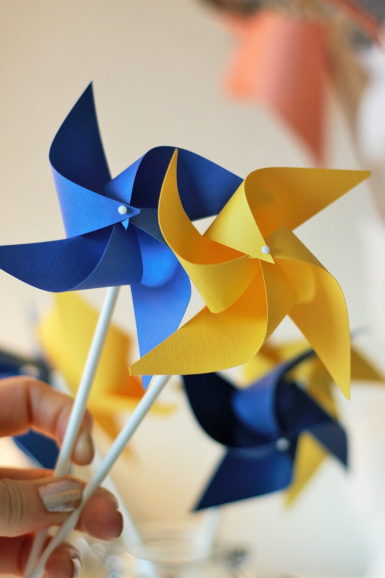 Beauty and the Beast Favors, Beauty and the Beast Decoration, 12 mini pinwheels Blue and Yellow Wedding decorations, Custom orders welcomed image 3