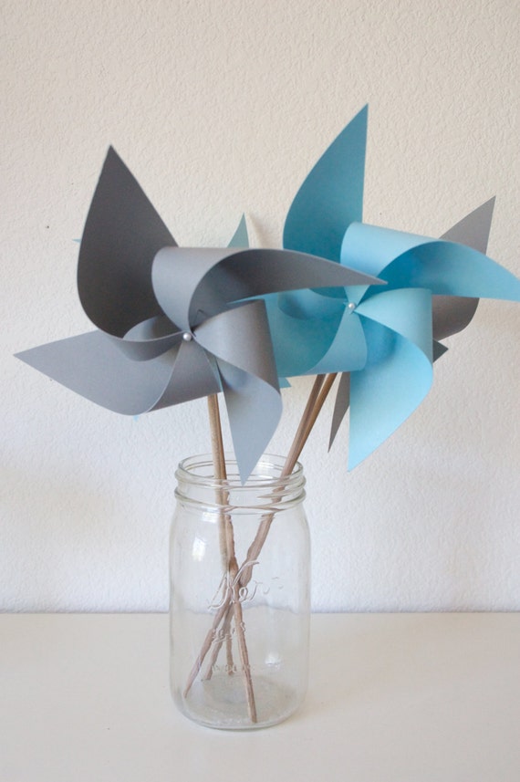 Airplane Party Airplane favors Pinwheels 6 regular size Pinwheels Blue and Grey Airplanes (Custom orders welcomed) Il_570xn