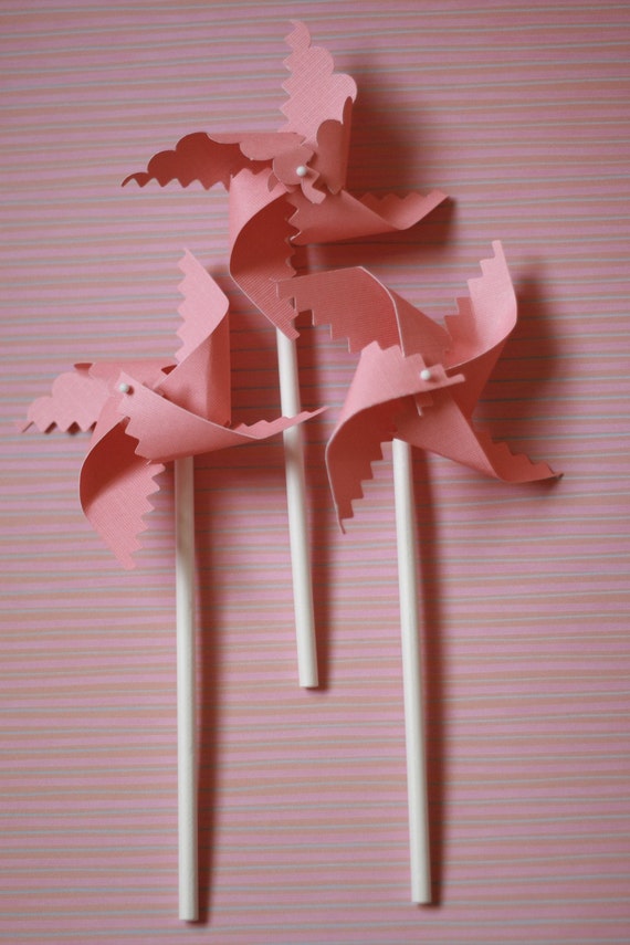 Baby Pink Party Decoration Pink First Birthday Baby Shower decorations Bridal Shower Wedding Bridal Shower - 12 mini pinwheels can custom Il_570xn
