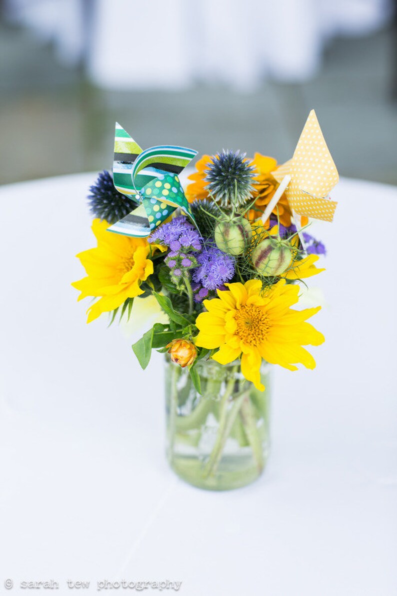 Beauty and the Beast Favors, Beauty and the Beast Decoration, 12 mini pinwheels Blue and Yellow Wedding decorations, Custom orders welcomed image 5