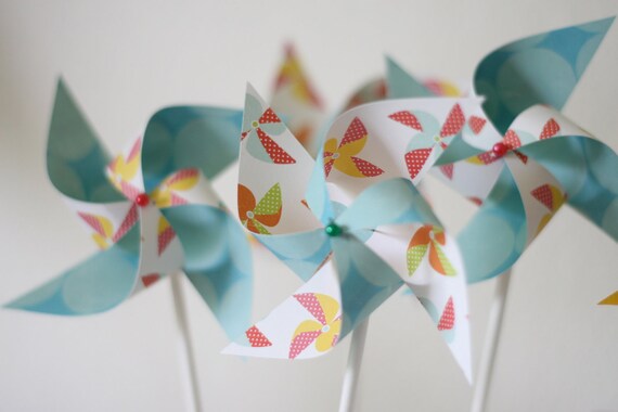 Windmill Party Favors, Rainbow Party Decorations, Fairy tale 12 Mini spinning Pinwheels 'Pinwheel Parade" Windmill (Custom orders welcomed) Il_570xn