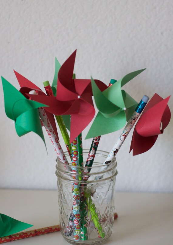 Christmas Stocking Stuff, Holiday party favors, Classroom party favors, class holiday Party favor pinwheel pencils 6 custom orders welcomed Il_570xn