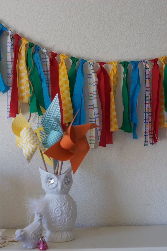 Vintage Circus - Rag Tie Garland - Birthday - Curious George Party - Cat in the Hat - Circus Bithday/Wedding Decor Il_570xn