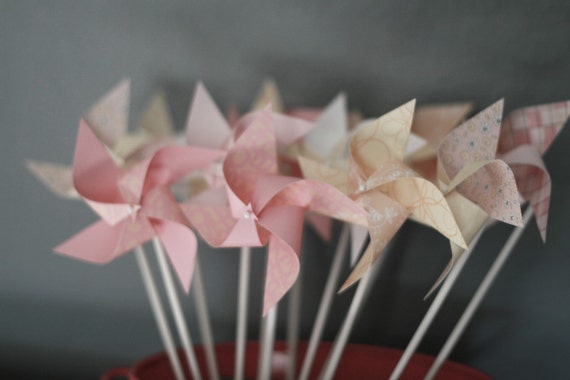 Pink lemonade party favors Pink lemonade party decorations 12 Mini pink Pinwheels Pretty in Pink, its a girl shower Custom orders welcomed Il_570xn