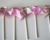 Baby girl shower, Pink and brown birthday, pink and brown first birthday, paper pinwheels, pink pinwheels, 12 Mini Pinwheels Brown & Baby Il_170x135