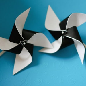 Black and white wedding decorations/black and white birthday decorations, Unique party favors, 12 Mini Spinning Pinwheels You Choose Colors image 1