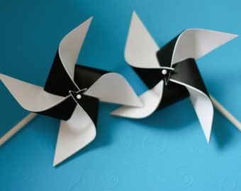 Black and white wedding decorations/black and white birthday decorations, Unique party favors,  12 Mini Spinning Pinwheels You Choose Colors