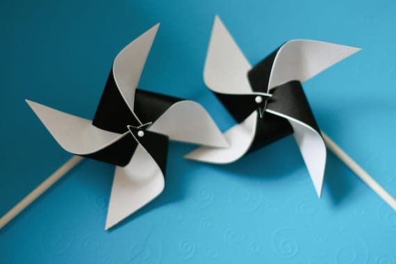 Black and white wedding decorations/black and white birthday decorations, Unique party favors, 12 Mini Spinning Pinwheels You Choose Colors Il_570xn