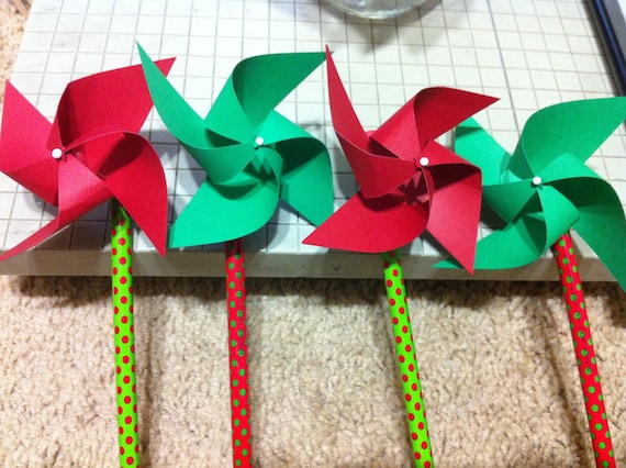 Hungry Hungry Caterpillar inspired Party favor pinwheel pencils 6, Red and Green Party Favors, Christmas Party (custom orders welcomed) Il_570xn