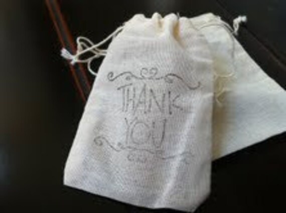 Candy bags Custom Wedding favors for guest Thank you wedding favors, Thank you Shabby Chic Wedding Favor Mini Muslin Drawstring bags 6 bags Il_570xn