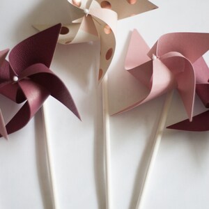 Rose Gold Wedding favor, Rose Gold Birthday Wedding Favors, Rose Gold Party Decorations 12 SPINNING Mini Pinwheels Custom orders welcomed image 5