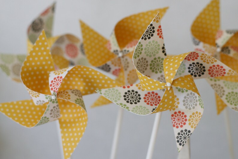 Gender neutral Baby Shower decorations, Wedding Shower Pinwheels 12 Mini Pinwheels Yellow Sunrise custom orders welcomed image 5