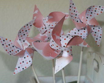 Wedding favor Pinwheels PInk Polka Dots -12 Mini Pinwheels (Custom orders welcomed)