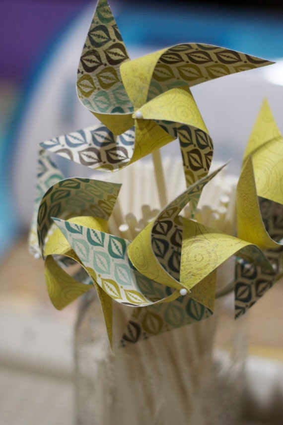 Blue and Green Party Favors, Green and Blue Wedding Decorations, Rustic Wedding Decor 12 Mini Twirling Pinwheels (Custom orders welcomed) Il_570xn
