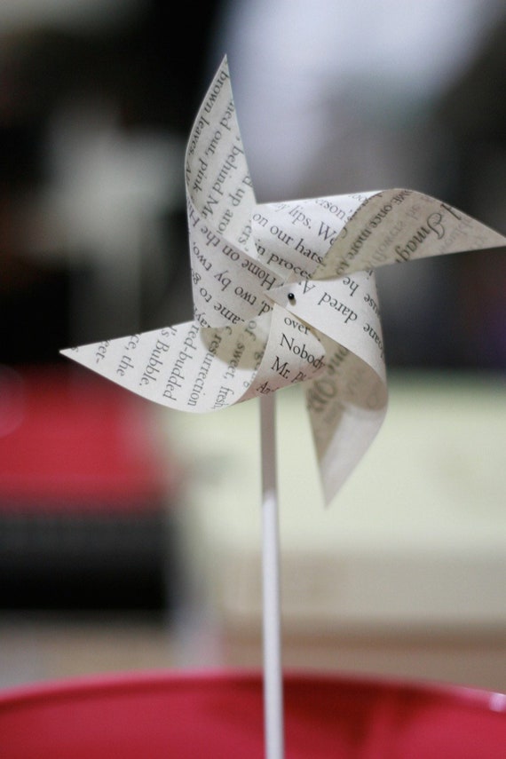 Book page Wedding decorations, book page favor book decor, bookworm gifts, 12 Mini twirling Pinwheels A Book Tale - Book Party favor Il_570xn