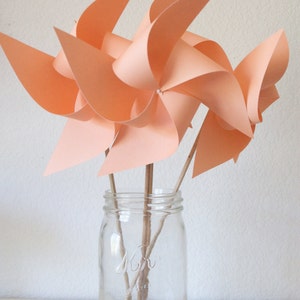 Send a Gift Peach and white Baby Shower Decor Baby Shower Favors Wedding Favors Decor Birthday Favors - 6 Large Paper Pinwheels