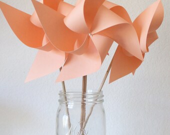 Send a Gift Peach and white Baby Shower Decor Baby Shower Favors Wedding Favors Decor Birthday Favors - 6 Large Paper Pinwheels