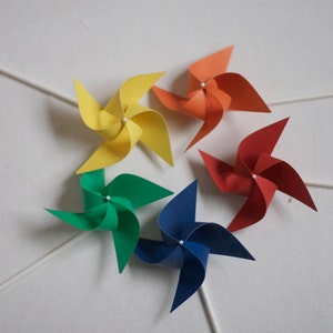 Rainbow Party Wedding Pinwheels 12 Mini Pinwheels Rainbow Custom orders welcomed image 2