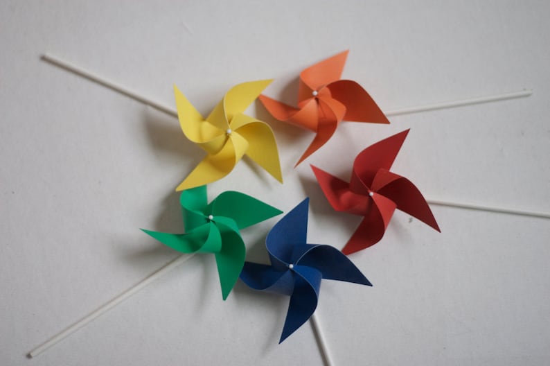 Rainbow Party Wedding Pinwheels 12 Mini Pinwheels Rainbow Custom orders welcomed image 2