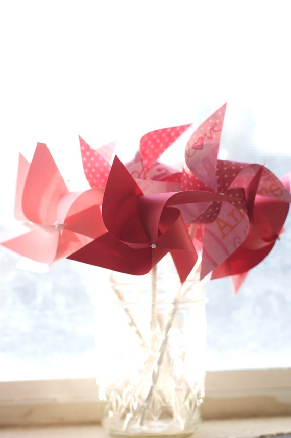 Valentines day party decorations red and pink Wedding Favors Valentine's Day (Custom orders welcomed) classroom valentines 12 mini pinwheels Il_570xn