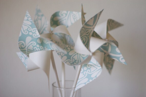 Mint Green Wedding Favor Birthday Favor SpinnIng Pinwheels! 12 mini Wedding Cake Topper Cake Decoration (custom orders welcomed) Il_570xn