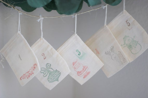 Christmas Countdown, 25 goody Bags - Advent Calendar, Christmas Countdown, Muslin Bags, Vintage Inspired, Festive, Colorful Christmas Il_570xn