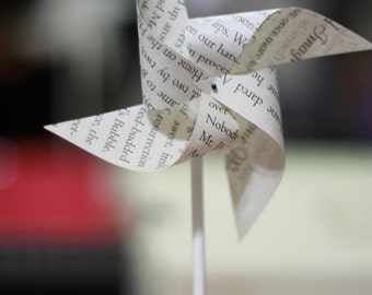 Book Wedding, book page favor book decor 12 Mini Spinnable Pinwheels A Book Tale - Book Party favor