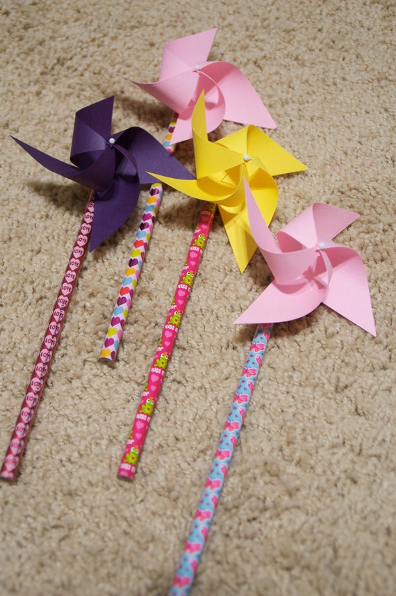 Send a Gift Easter Decorations, 6 Mini Pinwheel pencils, Easter basket gifts, classroom gifts for Valentine's Day (Custom orders welcomed) Il_570xn