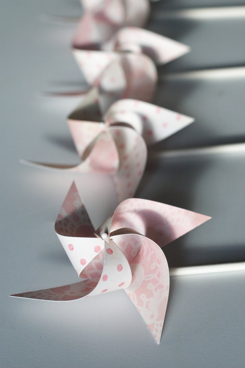 12 Mini Pinwheels Custom orders welcomed Pink Lemonade Wedding favor Birthday favor Pale Pink and White