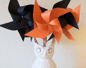 Bridal Shower Decoration, Bridal Shower black and orange, Birthday Carnival Circus Decor Orange and Black - 6 regular size Pinwheels